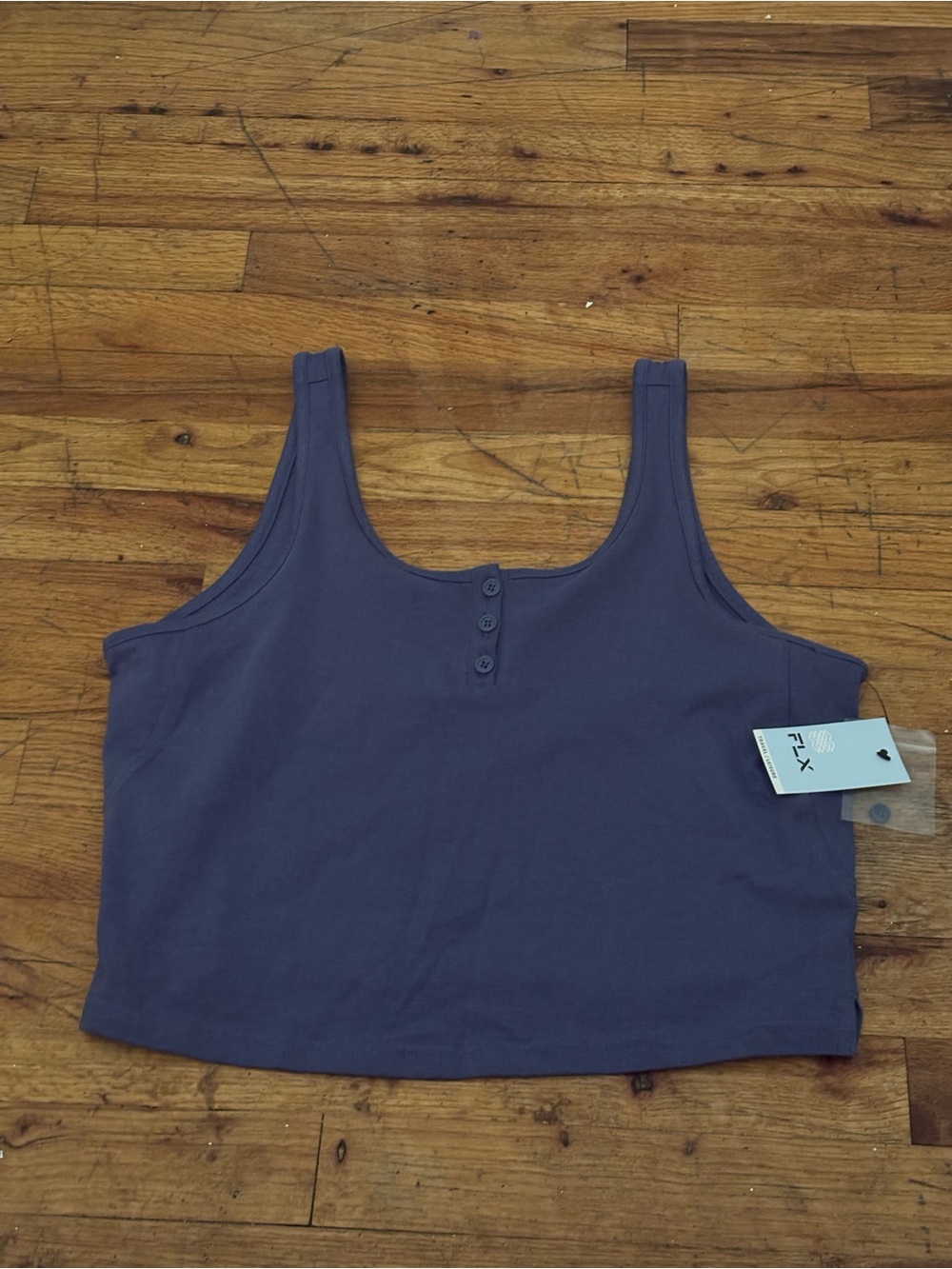 Sleeveless Scoop Crop Tank with Front Buttons - Slate Blue